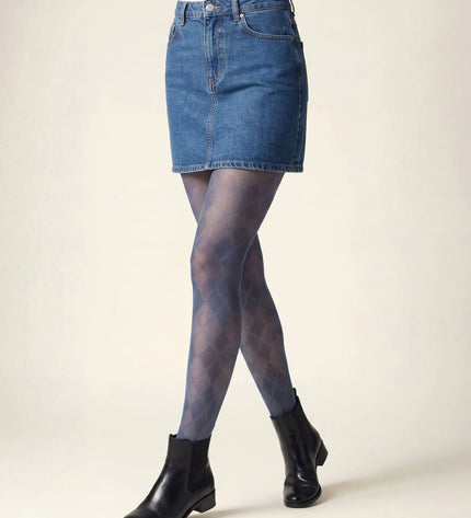 Diamond Patterned Tights - Teal