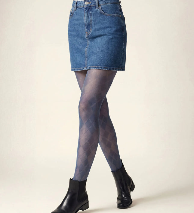 Diamond Patterned Tights - Teal