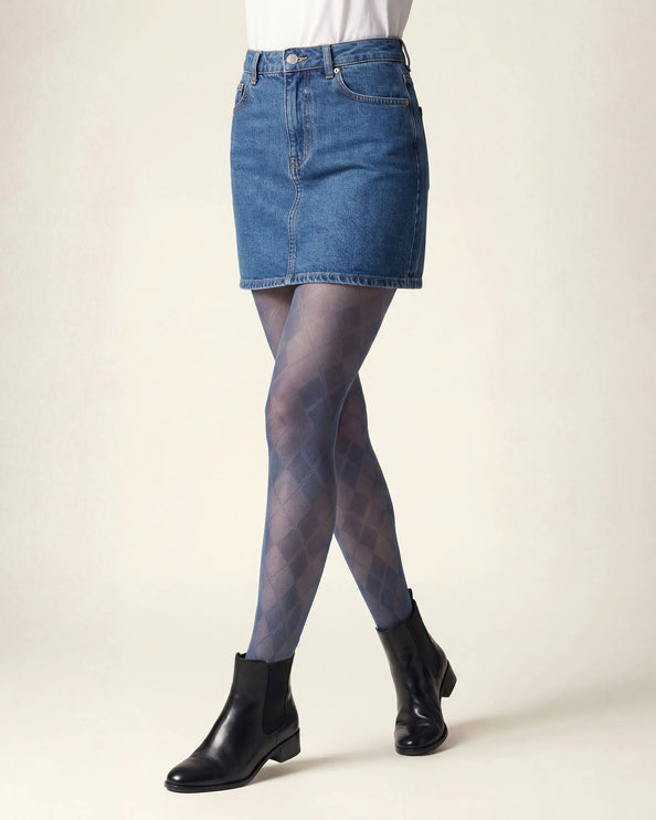 Diamond Patterned Tights - Teal