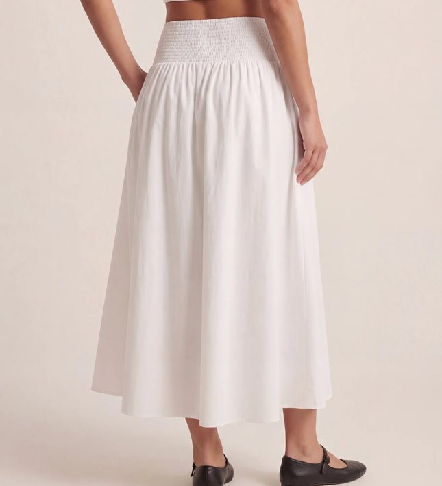 THE NOVA SHIRRED WAIST MAXI SKIRT IN WHITE