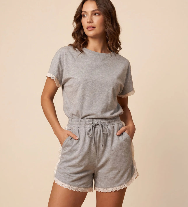 THE AMIE LACE TRIM ROMPER IN GREY