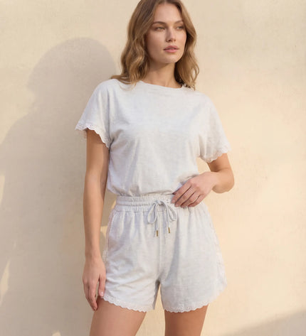 THE AMIE LACE TRIM ROMPER IN LIGHT GREY