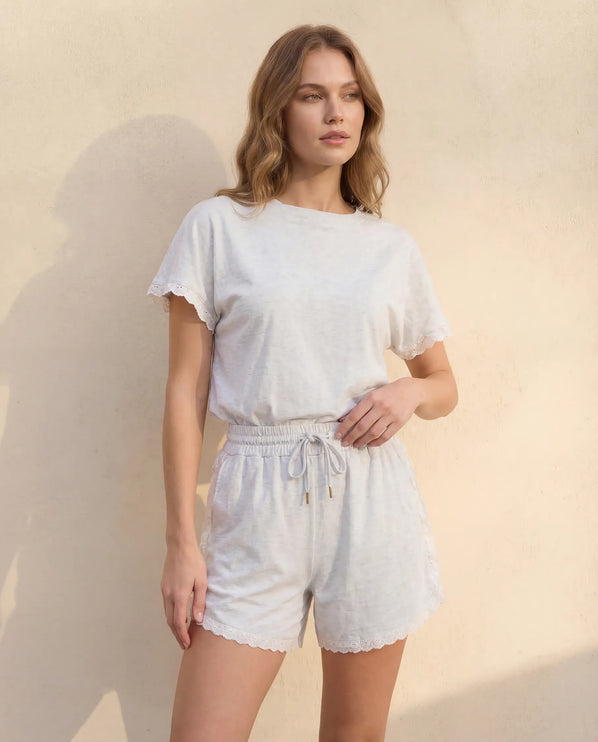 THE AMIE LACE TRIM ROMPER IN LIGHT GREY