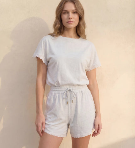 THE AMIE LACE TRIM ROMPER IN LIGHT GREY
