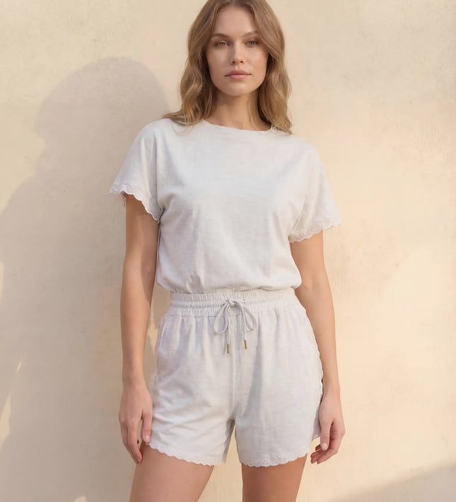 THE AMIE LACE TRIM ROMPER IN LIGHT GREY