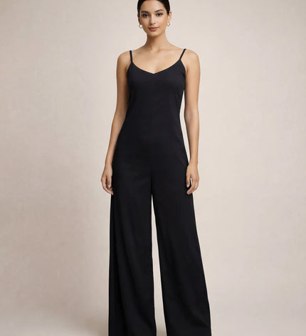 THE NALA TIE BELT WIDE LEG JUMPSUIT IN BLACK