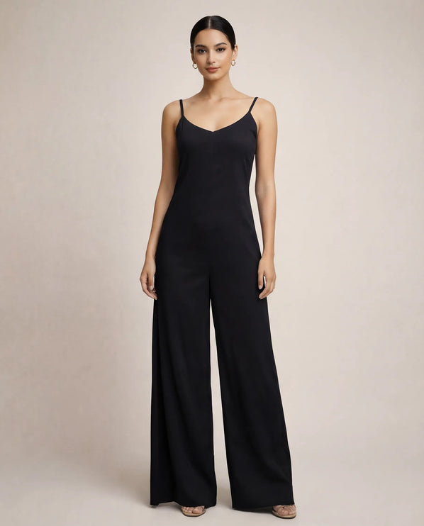 THE NALA TIE BELT WIDE LEG JUMPSUIT IN BLACK