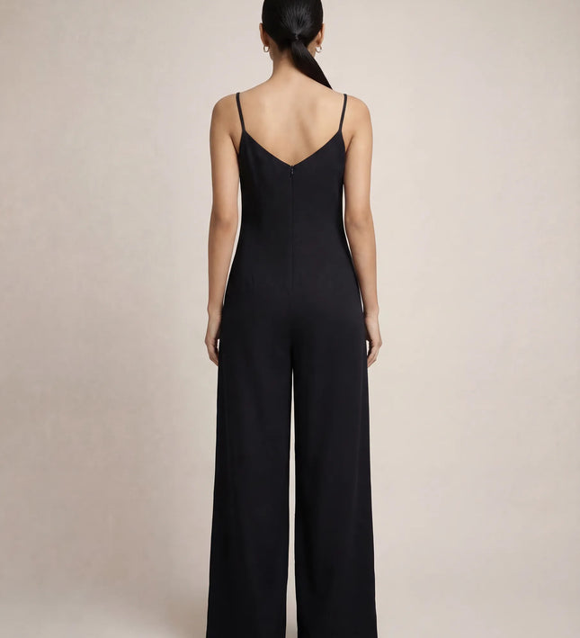 THE NALA TIE BELT WIDE LEG JUMPSUIT IN BLACK