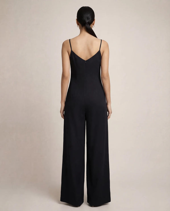 THE NALA TIE BELT WIDE LEG JUMPSUIT IN BLACK