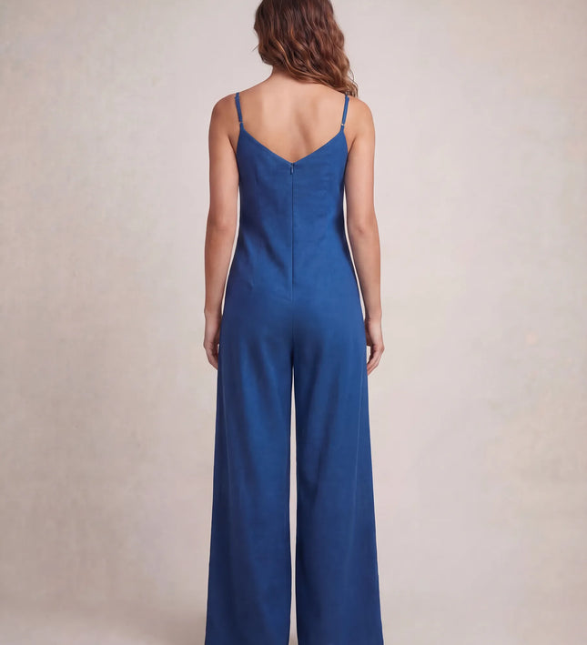 THE NALA TIE BELT WIDE LEG JUMPSUIT IN BLUE