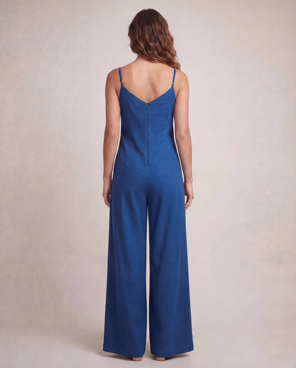 THE NALA TIE BELT WIDE LEG JUMPSUIT IN BLUE