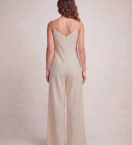 THE NALA TIE BELT WIDE LEG JUMPSUIT IN BEIGE