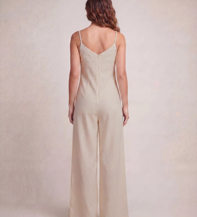 THE NALA TIE BELT WIDE LEG JUMPSUIT IN BEIGE