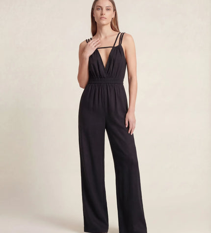 THE SORA LINEN BOHO ROPE STRAP JUMPSUIT IN BLACK