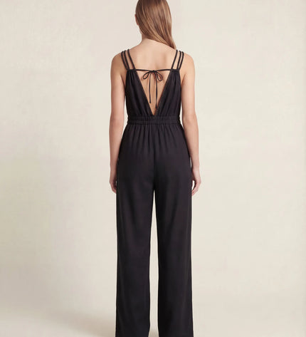 THE SORA LINEN BOHO ROPE STRAP JUMPSUIT IN BLACK
