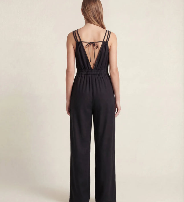 THE SORA LINEN BOHO ROPE STRAP JUMPSUIT IN BLACK