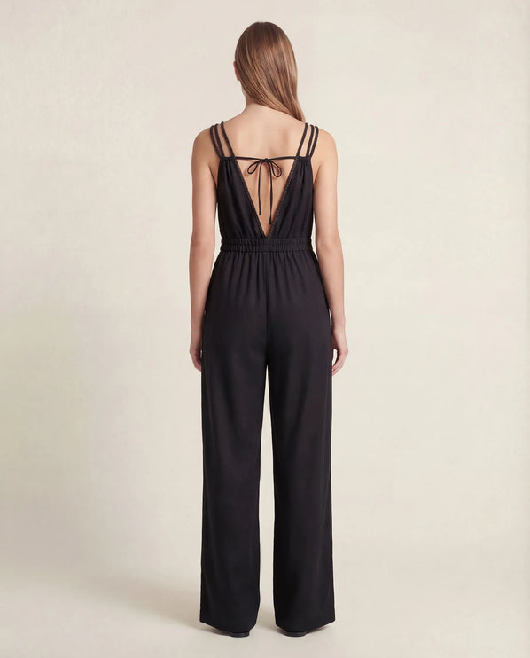 THE SORA LINEN BOHO ROPE STRAP JUMPSUIT IN BLACK
