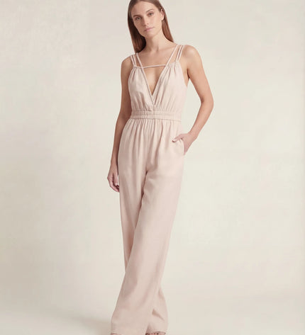 THE SORA LINEN BOHO ROPE STRAP JUMPSUIT IN BLUSH IVORY