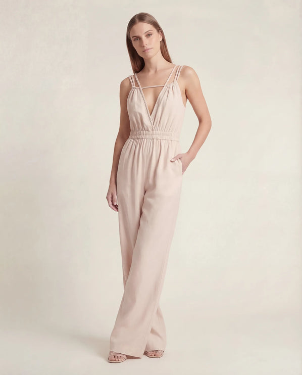 THE SORA LINEN BOHO ROPE STRAP JUMPSUIT IN BLUSH IVORY