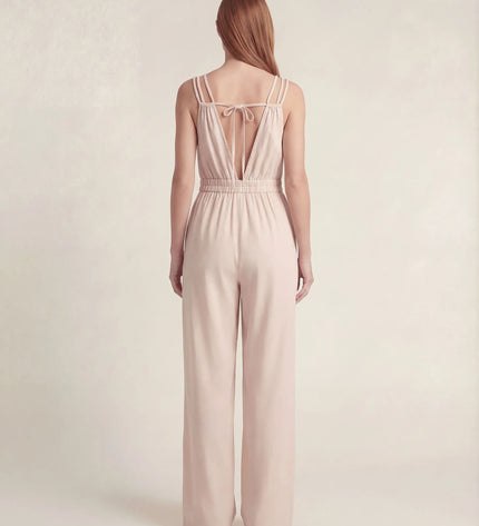 THE SORA LINEN BOHO ROPE STRAP JUMPSUIT IN BLUSH IVORY