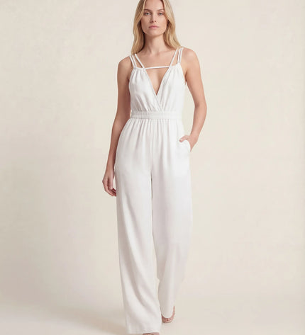 THE SORA LINEN BOHO ROPE STRAP JUMPSUIT IN WHITE