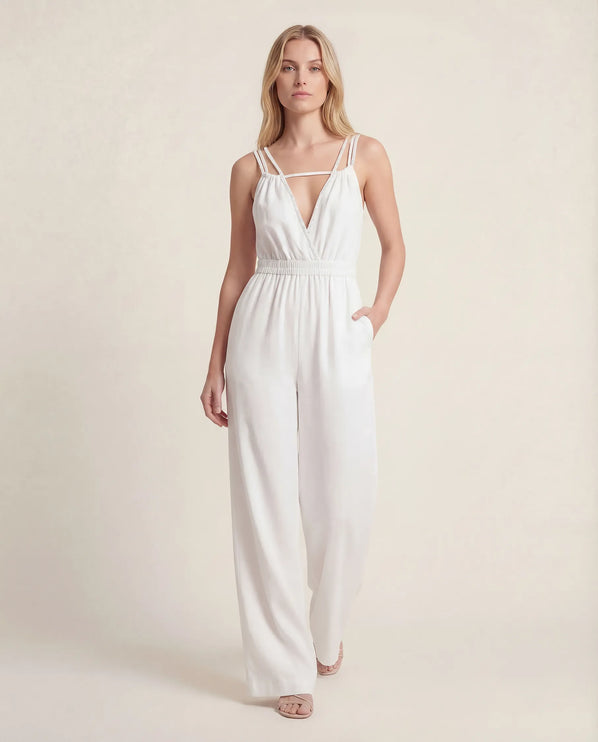 THE SORA LINEN BOHO ROPE STRAP JUMPSUIT IN WHITE