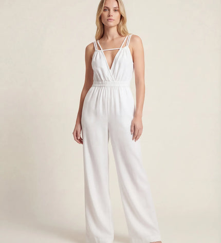 THE SORA LINEN BOHO ROPE STRAP JUMPSUIT IN WHITE