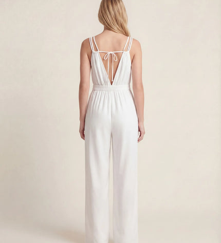 THE SORA LINEN BOHO ROPE STRAP JUMPSUIT IN WHITE