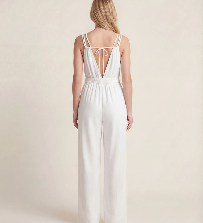 THE SORA LINEN BOHO ROPE STRAP JUMPSUIT IN WHITE