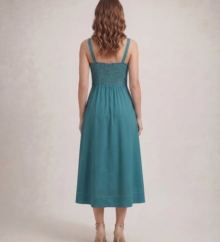 THE AMARA BUCKLE STRAP MIDI DRESS IN JASMINE TEAL