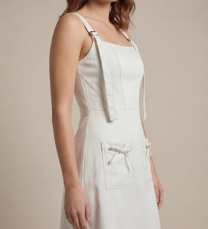 THE AMARA BUCKLE STRAP MIDI DRESS IN WHITE