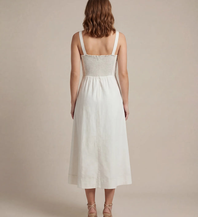 THE AMARA BUCKLE STRAP MIDI DRESS IN WHITE