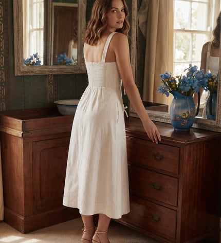 THE AMARA BUCKLE STRAP MIDI DRESS IN WHITE