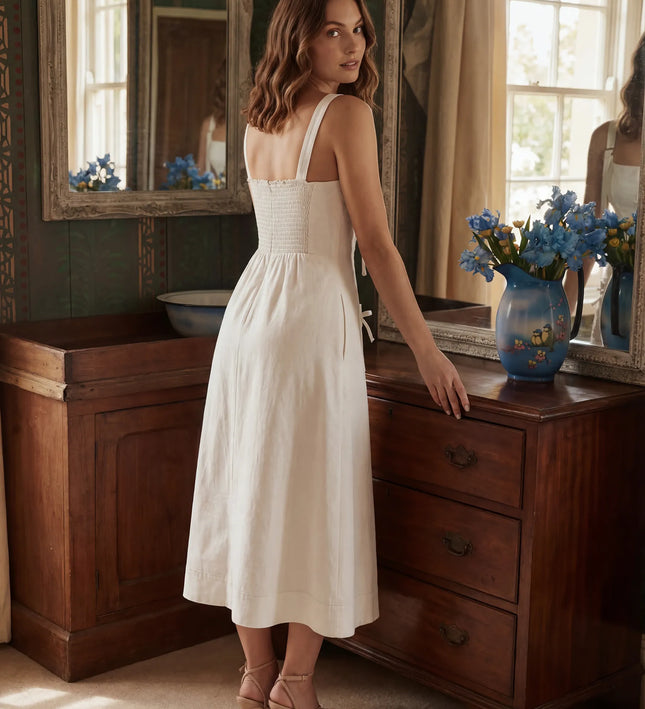 THE AMARA BUCKLE STRAP MIDI DRESS IN WHITE