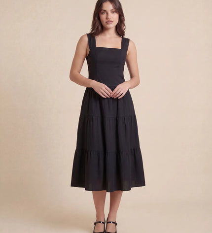 THE ESME SQUARE NECK LACE UP BACK SUNDRESS IN BLACK