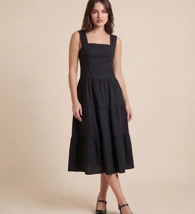 THE ESME SQUARE NECK LACE UP BACK SUNDRESS IN BLACK