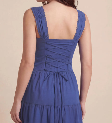 THE ESME SQUARE NECK LACE UP BACK SUNDRESS IN COBALT BLUE