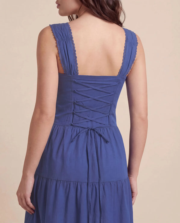 THE ESME SQUARE NECK LACE UP BACK SUNDRESS IN COBALT BLUE