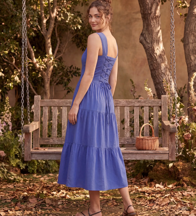THE ESME SQUARE NECK LACE UP BACK SUNDRESS IN COBALT BLUE