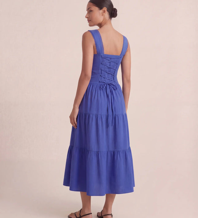 THE ESME SQUARE NECK LACE UP BACK SUNDRESS IN COBALT BLUE