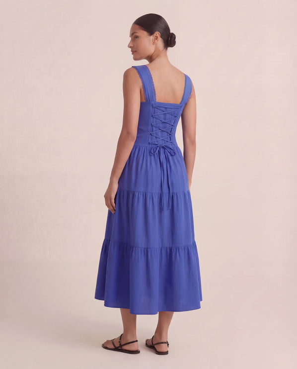 THE ESME SQUARE NECK LACE UP BACK SUNDRESS IN COBALT BLUE