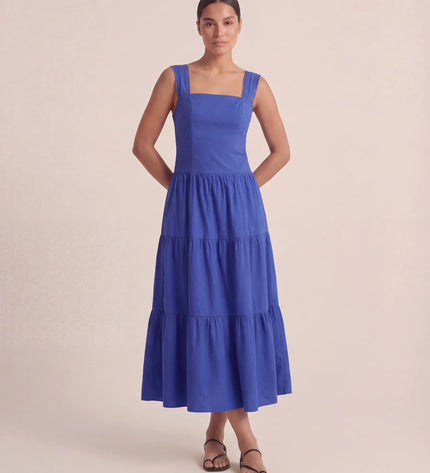 THE ESME SQUARE NECK LACE UP BACK SUNDRESS IN COBALT BLUE