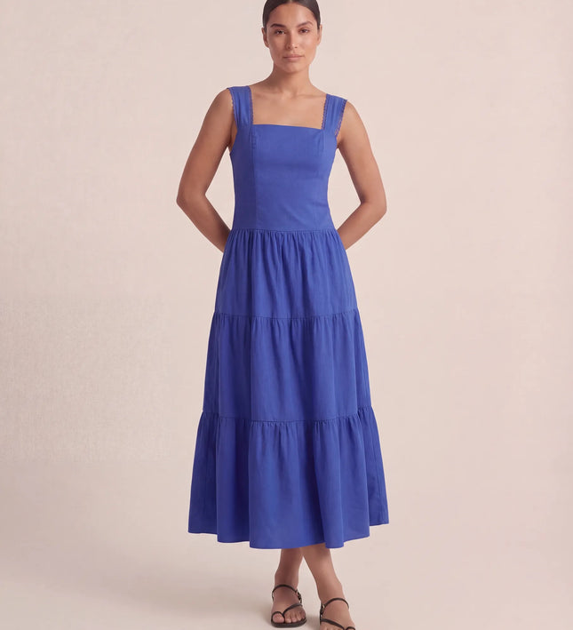 THE ESME SQUARE NECK LACE UP BACK SUNDRESS IN COBALT BLUE