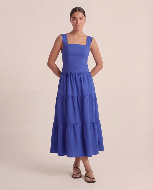 THE ESME SQUARE NECK LACE UP BACK SUNDRESS IN COBALT BLUE