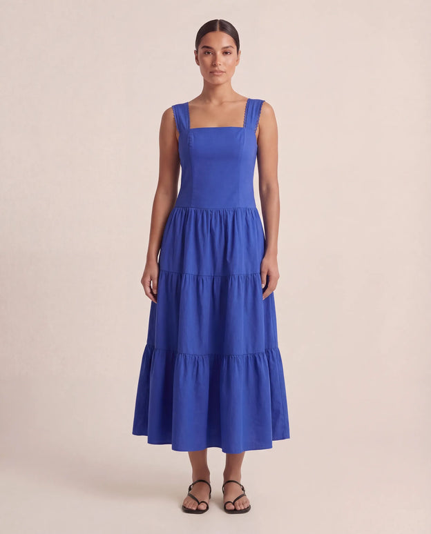 THE ESME SQUARE NECK LACE UP BACK SUNDRESS IN COBALT BLUE