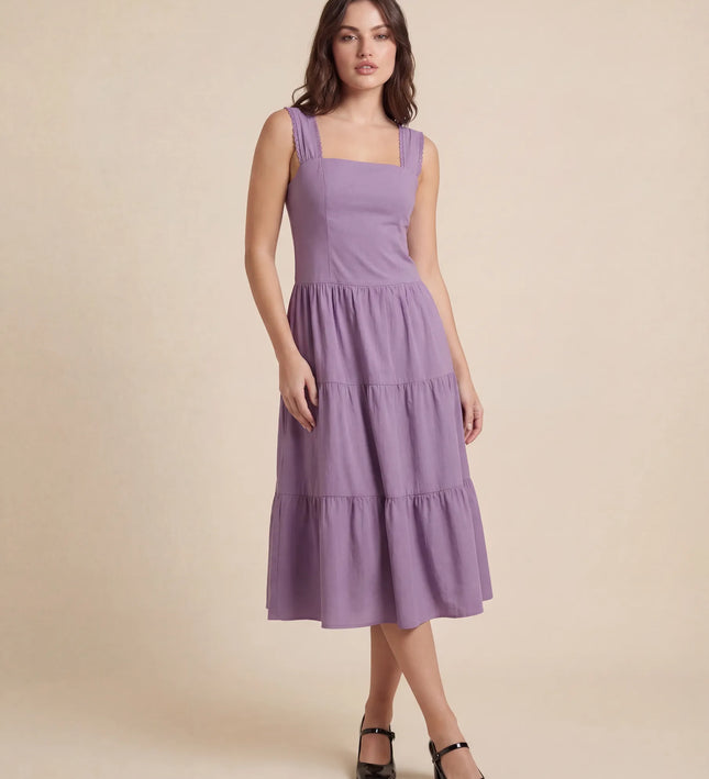 THE ESME SQUARE NECK LACE UP BACK SUNDRESS IN PURPLE