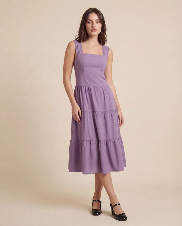 THE ESME SQUARE NECK LACE UP BACK SUNDRESS IN PURPLE