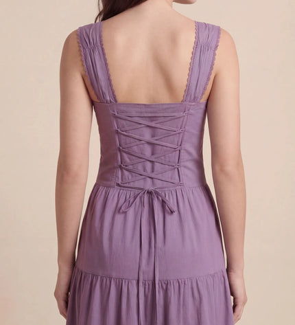 THE ESME SQUARE NECK LACE UP BACK SUNDRESS IN PURPLE