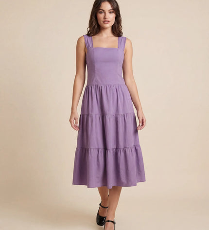 THE ESME SQUARE NECK LACE UP BACK SUNDRESS IN PURPLE