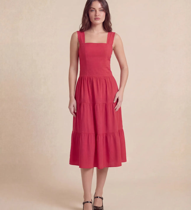 THE ESME SQUARE NECK LACE UP BACK SUNDRESS IN RED
